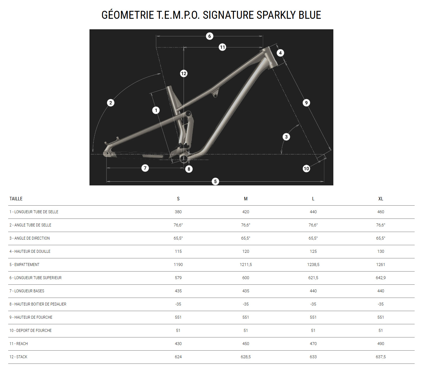 Guide de taille du vélo T.E.M.P.O. Signature année 2027